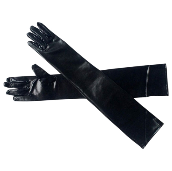 Accessories - Elegant Black faux patent Leather opera Gloves costume performance nwt